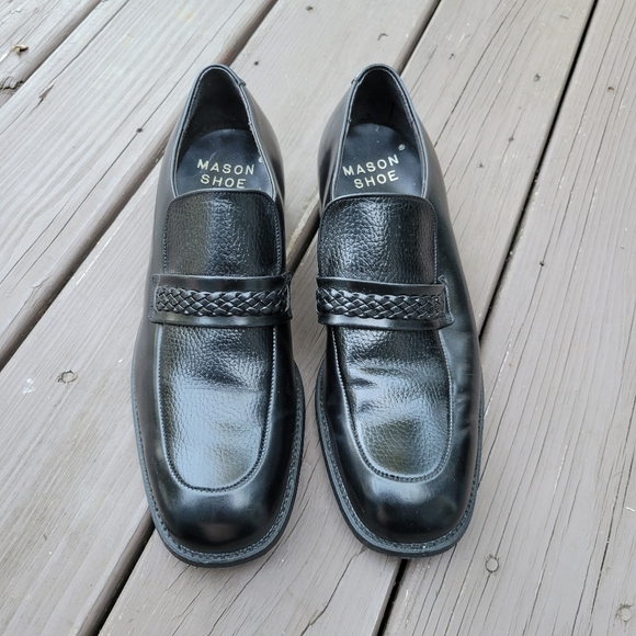 Vintage 60s Mason Shoes Black Leather Braided Vamp‎ Moc Toe Dress Loafers 11.5 main image 6